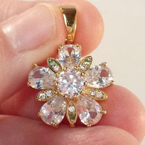 18K Yellow Gold Filled Flower Diamond Zircon Pendant 3.50ct wt Women's Gift